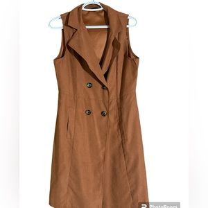 Burnt orange long collard button up vest